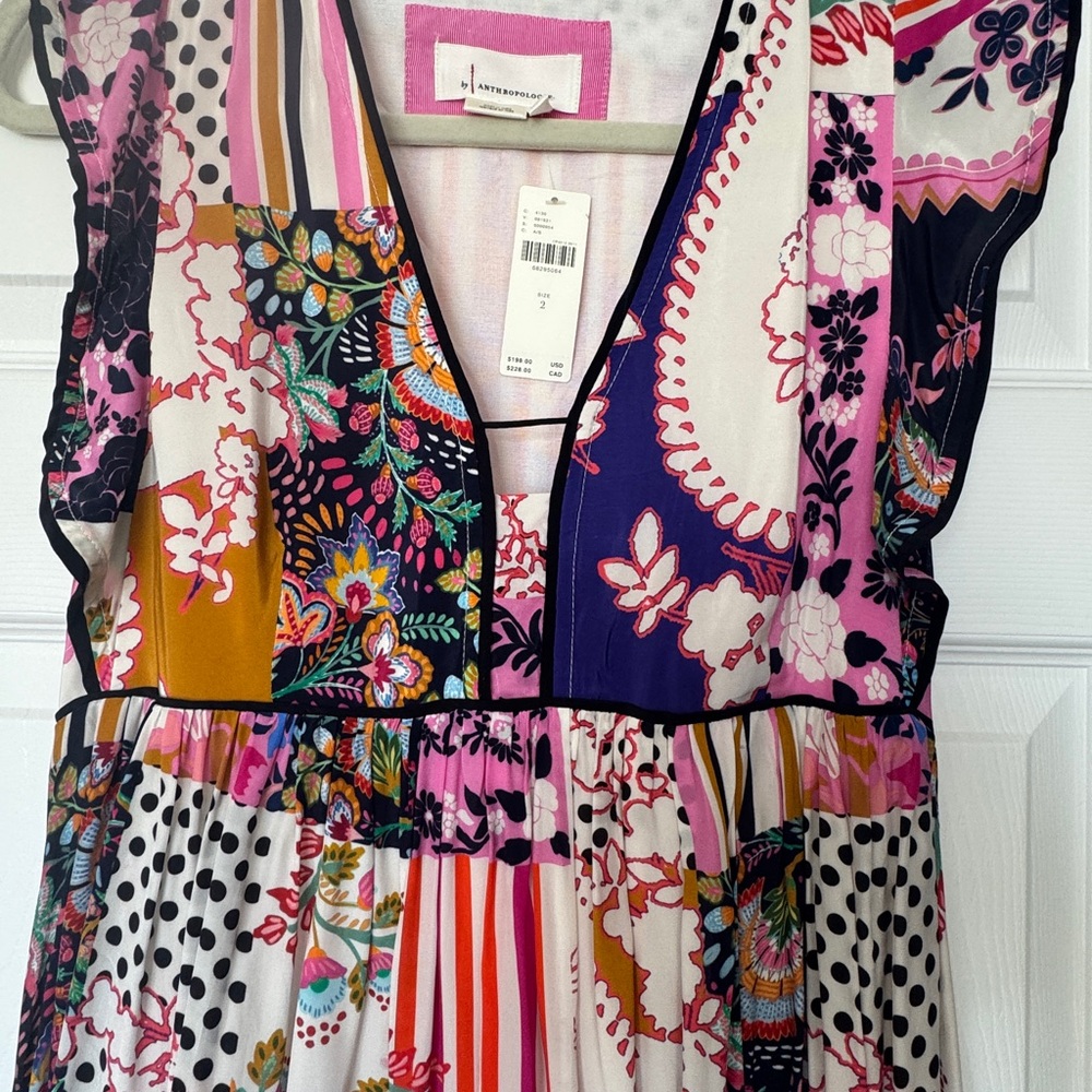 Anthropologie Boho Riffled Patchwork midi dress